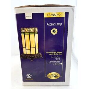 Vtg NOS Hampton Bay Sonoma Stained Glass Accent Table Lamp Bronze Nightlight